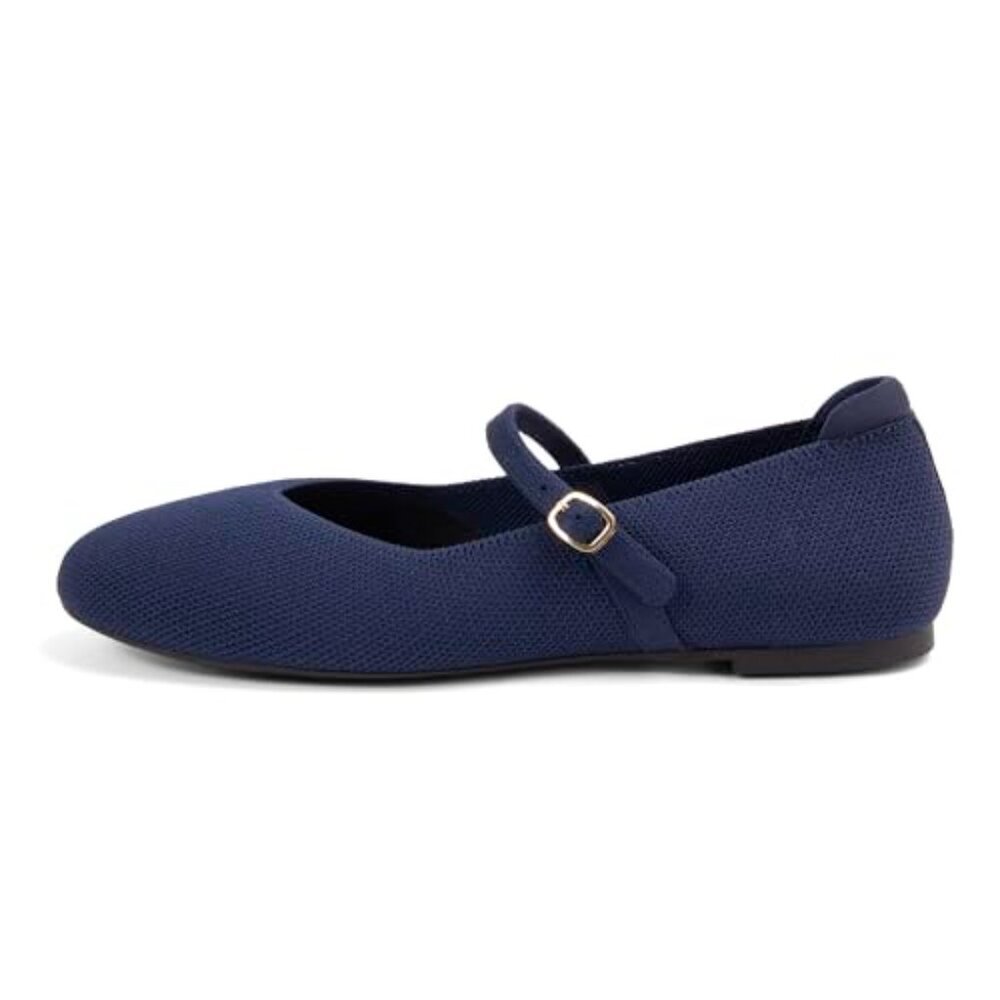 Women's Knit Ballet Flats with Adjustable Strap, Comfortable Work Shoes - Picture 7 of 8